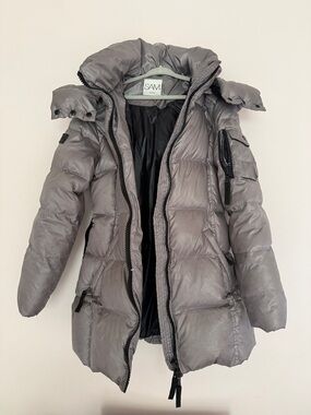 SAM. Kids Silver-Gray Belted Quilted Puffer Jacket with Hood